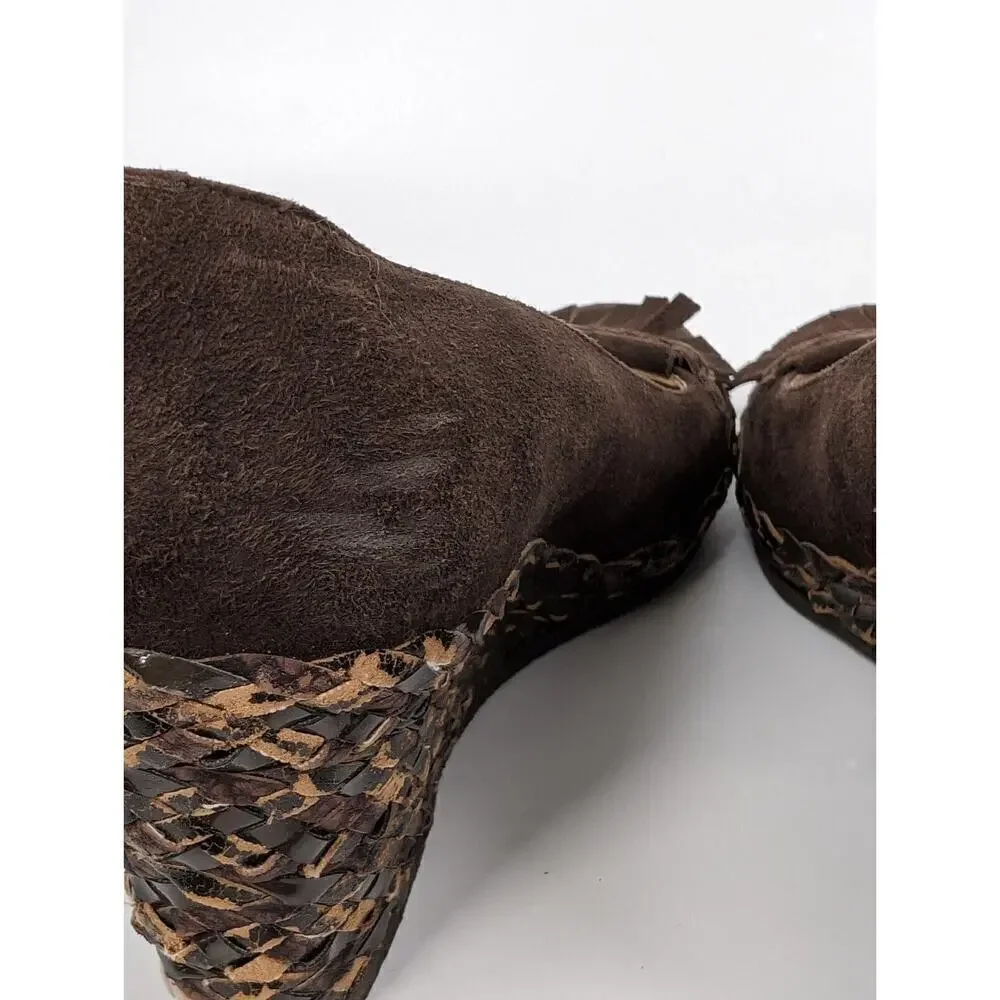 Bruno Magli Brown Suede Kiltie Wedge Heel Italy SZ 39 US 8.5 Shoe